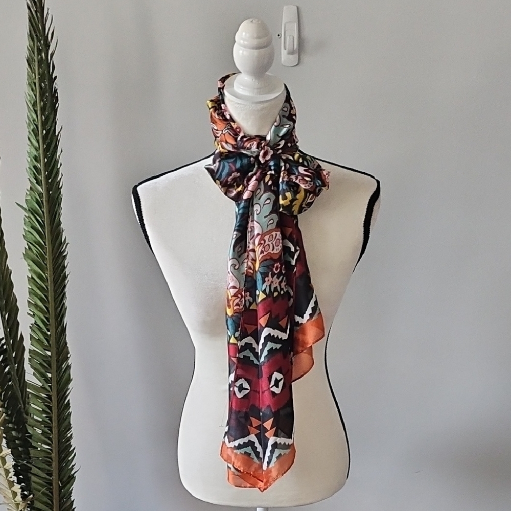 Cato Colorful Patterned Silk Scarf NWOT